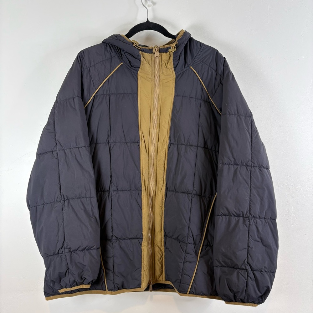 Free People Movement Parker Packable Puffer Coat Dark Navy & Brown Medium Hooded - Picture 1 of 13